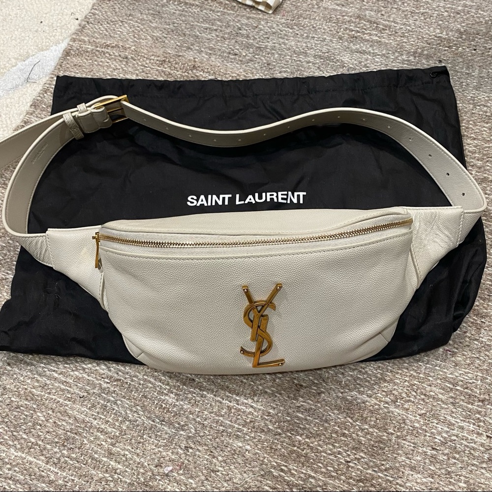 YSL CREAM RARE COLOR BELT BUM WAIST BAG GRAIN DE POUDRE LEATHER SAINT LAURENT